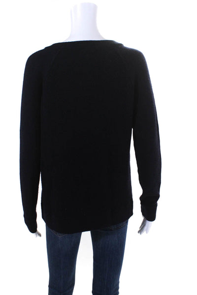 Vince Womens Wool Textured Asymmetrical Zipped Long Sleeve Sweater Navy Size S