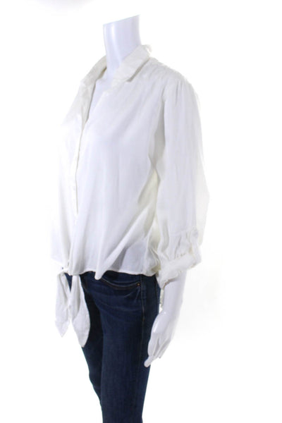 Beach Lunch Lounge Women's Long Sleeves Button Up Tie Front Blouse White Size L