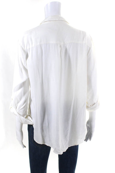 Beach Lunch Lounge Women's Long Sleeves Button Up Tie Front Blouse White Size L
