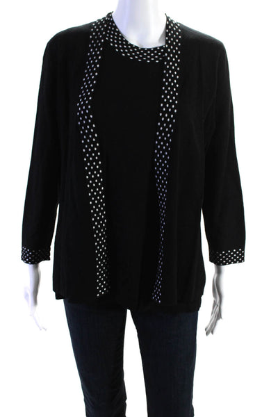 J'Envie Womens Polka Dot Trim Tank Top Cardigan Matching Set Black White Size M