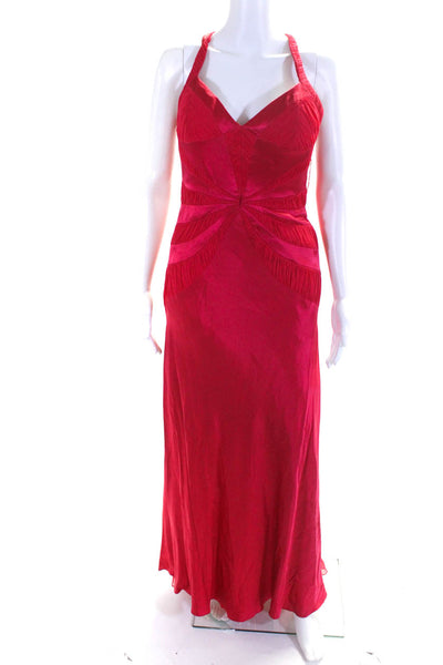 Niteline Womens Silk Satin Ruched V-Neck Strappy Mermaid Gown Dress Red Size 10