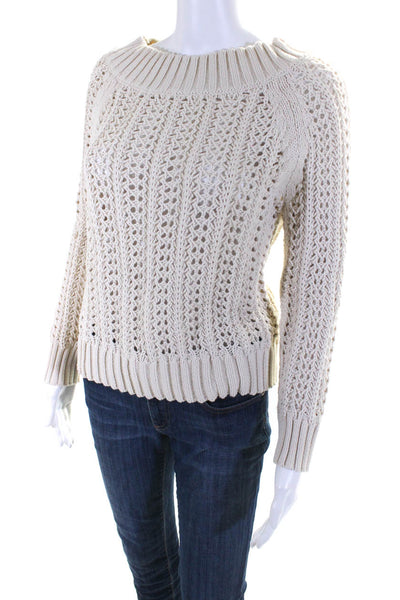 J Crew Women's Round Neck Long Sleeves Open Knit Sweater Beige Size XS