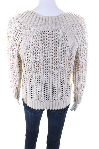 J Crew Women's Round Neck Long Sleeves Open Knit Sweater Beige Size XS