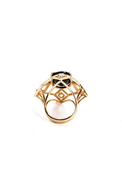 Designer Womens Gold Tone Geometric Jeweled Aquamarine Black Garnet Ring