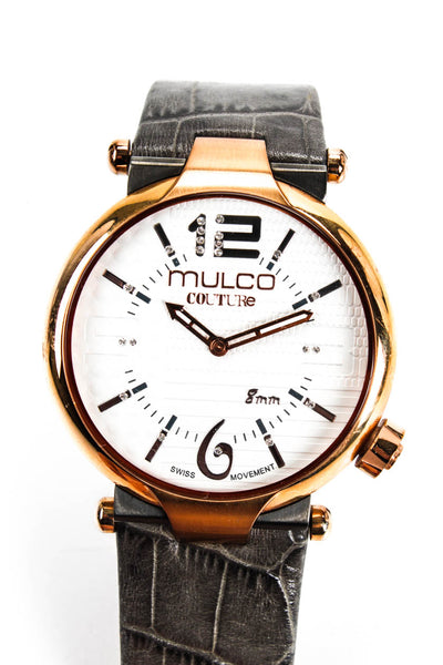 Mulco Couture Womens Rose Gold Tone Stainless Steel Leather Embossed Watch Gray