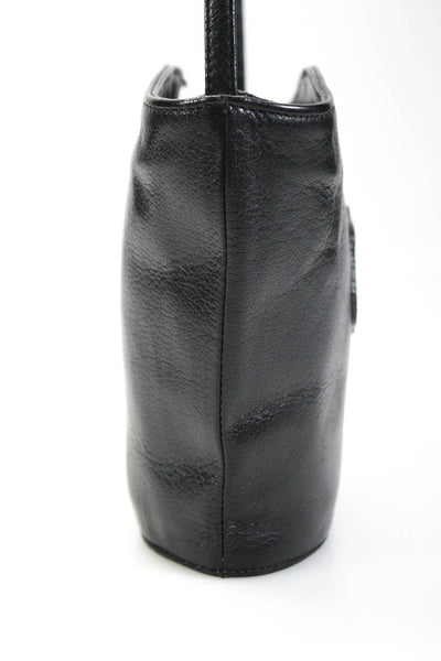 Carlos Falchi Womens Leather Thin Strap Zip Up Shoulder Bag Purse Black