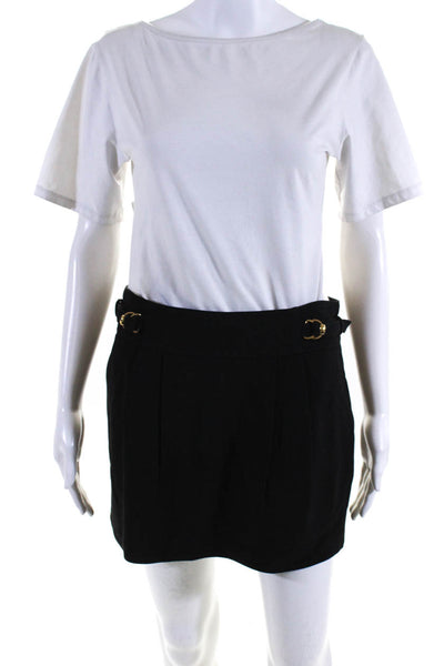 Gucci Womens Back Zip Buckle Trim Mini Pencil Skirt Black Size IT 40