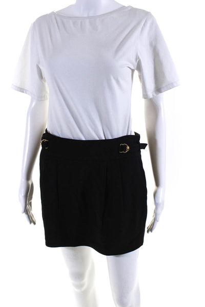 Gucci Womens Back Zip Buckle Trim Mini Pencil Skirt Black Size IT 40