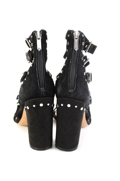 Sam Edelman Womens Suede Stud Zippered Strappy Heels Black Silver Tone Size 8.5