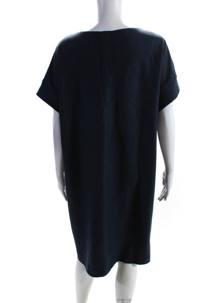 Natalija Jansone Women's Wool Short Sleeve Midi Tunic Dress Blue Size 38