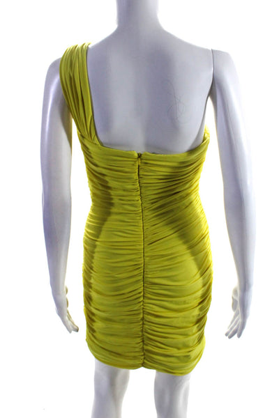 Mignon Womens Embellished One Shoulder Midi Ruched Sheath Dress Yellow Size 6