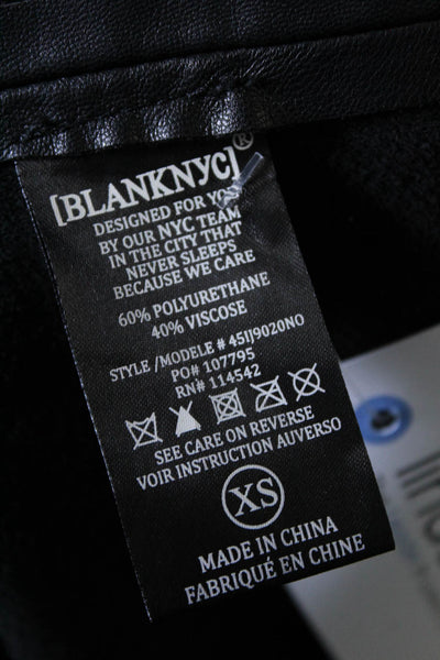 BLANKNYC Womens Front Zip Long Sleeve Crew Neck Faux Leather Jacket Black XS