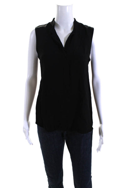Theory Womens V-Neck Buttoned Sleeveless Pullover Collared Tank Top Black Size S