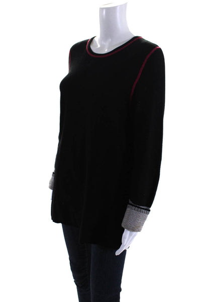 Belford Womens Black Cotton Crew Neck Long Sleeve Sweater Top Size L