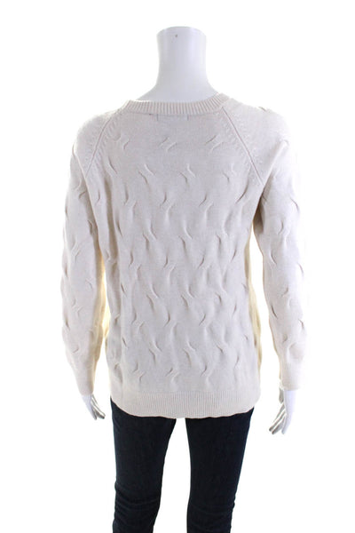 MK Metric Knits Womens Cream Textured Crew Neck Long Sleeve Sweater Top Size XL