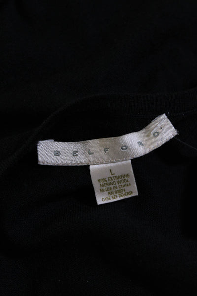 Belford Womens Black Merino Wool Crew Neck Sleeveless Knit Tank Top Size L