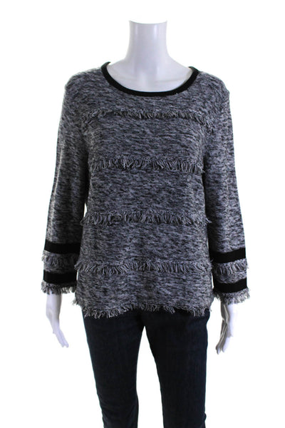 Belford Womens Gray Cotton Fringe Long Sleeve Pullover Sweater Top Size XL