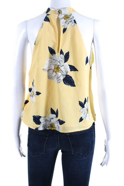 JOA Los Angeles Womens Sleeveless Floral V-Neck Halter Top Blouse Yellow Size M