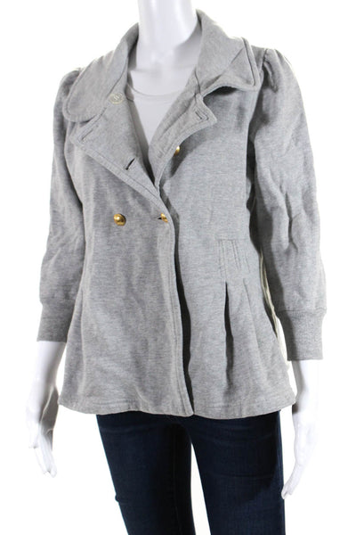 Juicy Couture Womens Cotton Collared Double Breasted Flared Coat Gray Size M