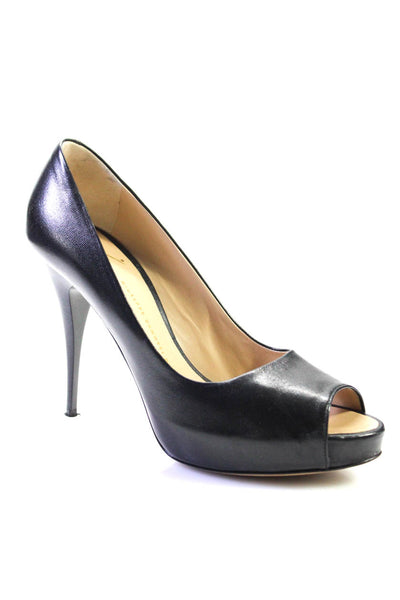 Giuseppe Zanotti Design Womens Leather Peep Toe Stiletto Heels Black Size 9.5