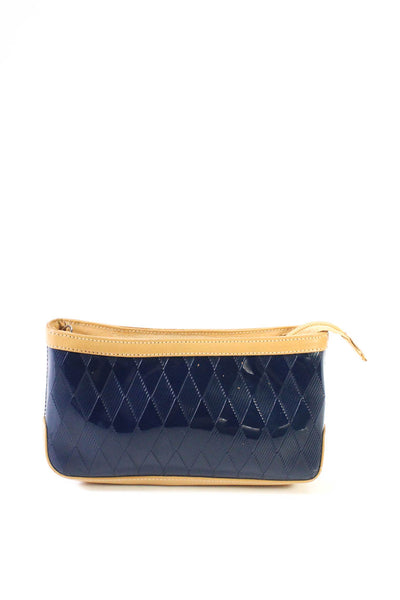 Les Copains Womens Leather Satchel Shoulder Handbag Navy Blue Beige