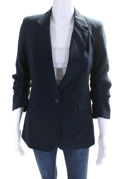 DKNY Womens Single Button Notched Lapel Blazer Jacket Navy Blue Size 2