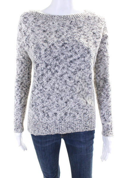 Theory Womens Pullover Scoop Neck Knit Sweatshirt White Black Cotton Size Petite