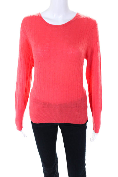 Belford Womens Cashemre Cable-Knit Texture Stripe Long Sleeve Sweater Size Pink