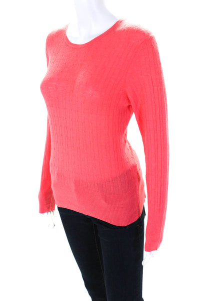 Belford Womens Cashemre Cable-Knit Texture Stripe Long Sleeve Sweater Size Pink