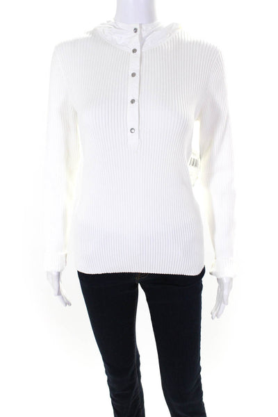 LRL Lauren Active Ralph Lauren Womens Cotton Button Hood Sweater White Size L