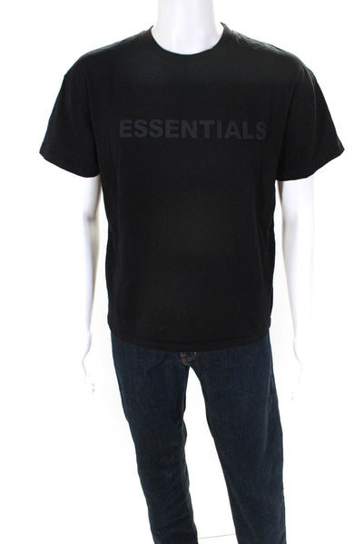 FOG Essentials Mens Cotton Knit Short Sleeve Patched Casual T-Shirt Black Size S