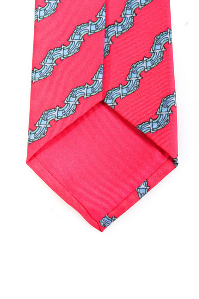 Hermes Mens Red Blue Silk Belt Graphic Print Classic Length Necktie Tie Size OS