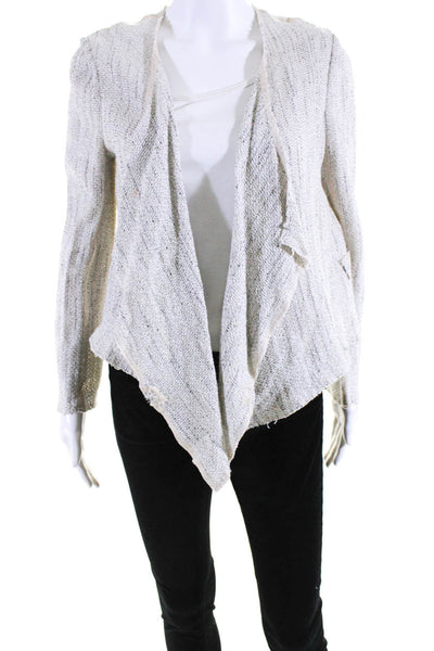 Elie Tahari Womens Cotton Open Knit Asymmetrical Cropped Cardigan White Size M