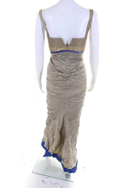 Nicole Miller Collection Womens Metallic Jacquard Taffeta Midi Dress Beige Sz 2