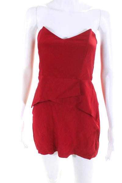 Mason Womens Strapless Mini Underwired Peplum Dress Red Silk Size 2