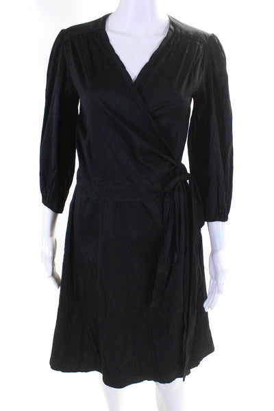 Calypso Christiane Celle Womens Taffeta Midi Wrap Dress Black Silk Size XS
