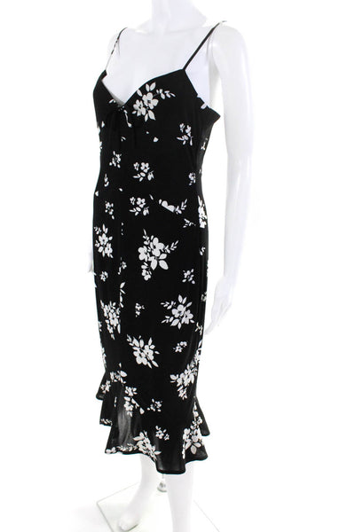 David Meister Women's Sleeveless V Neck Floral Midi Dress Black Size 6