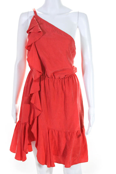 Club Monaco Womens Spaghetti Strap One Shoulder Ruffled Silk Dress Coral Size 4