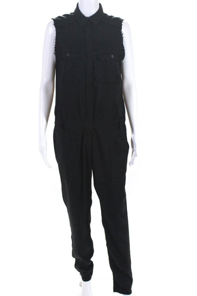Etienne Marcel Womens Woven Sleeveless Button Up Collared Jumpsuit Black Size L