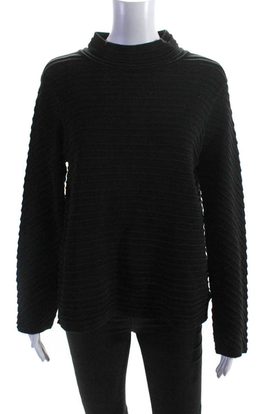Belford Womens Cotton Ribbed Striped Textured Pullover Sweater Black Size M