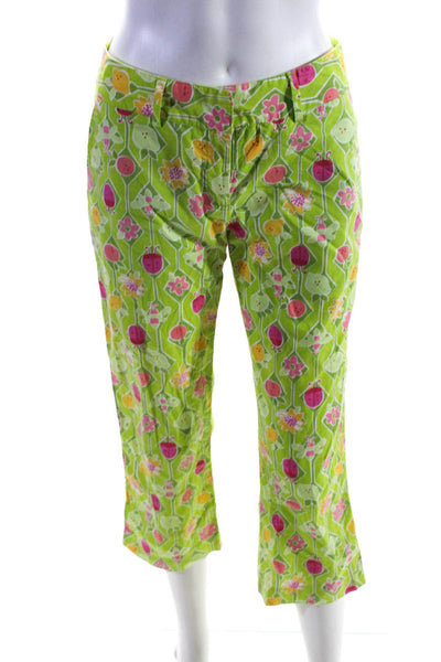 Lilly Pulitzer WOmens Cotton Floral Print Mid-Rise Cropped Pants Green Size 2