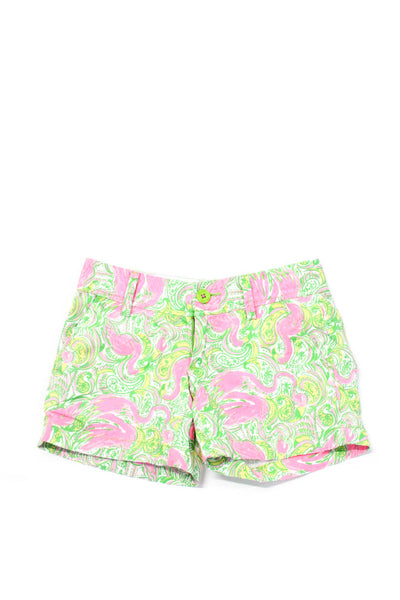 Lilly Pulitzer Womens Cotton Flamingo Print Four Pocket Shorts White Size 000