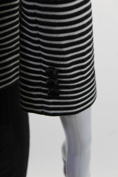 BCBGMAXAZRIA Womens Striped V-Neck Peak Lapel One Button Blazer Black Size L