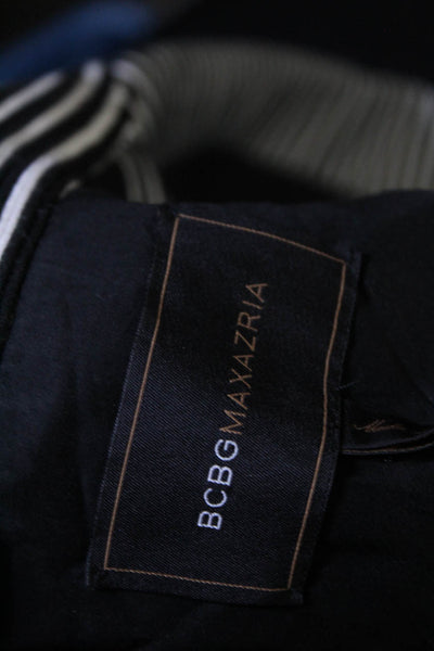 BCBGMAXAZRIA Womens Striped V-Neck Peak Lapel One Button Blazer Black Size L