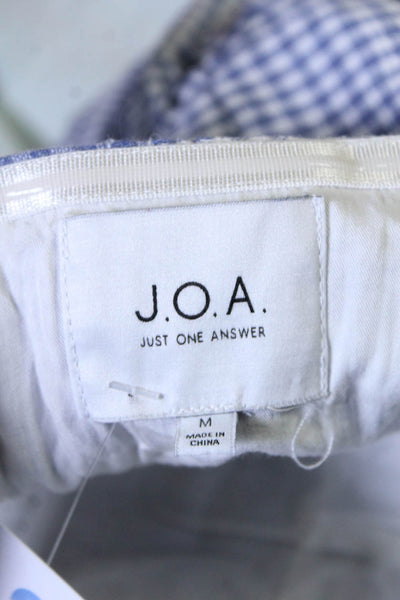 JOA Los Angeles Womens Back Zip Short Sleeve Bow Gingham Dress Blue White Medium