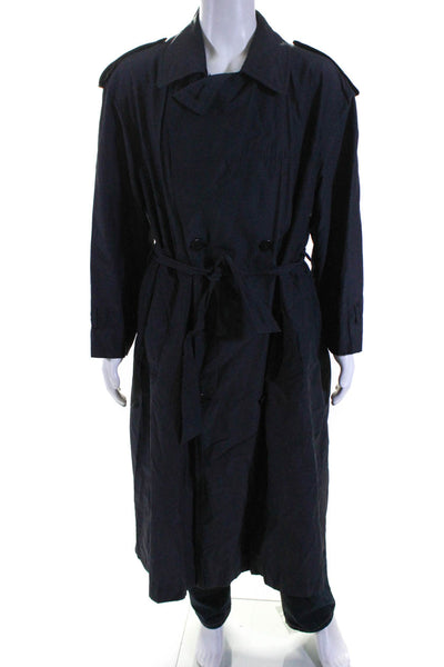Sanyo Womens Collared Long Sleeve Double Breasted Trench Coat Black Size M