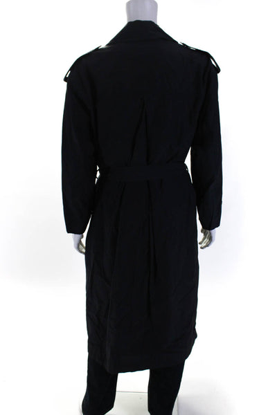 Sanyo Womens Collared Long Sleeve Double Breasted Trench Coat Black Size M