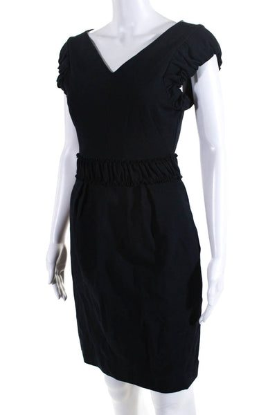 Maje Womens Elastic Waist V Neck Ponte Cap Sleeve Sheath Dress Navy Blue Size 1