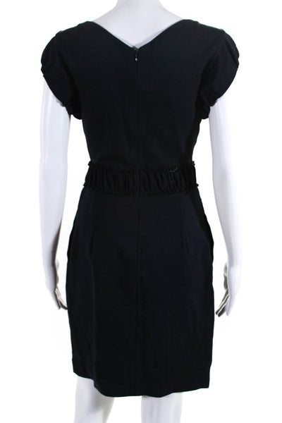 Maje Womens Elastic Waist V Neck Ponte Cap Sleeve Sheath Dress Navy Blue Size 1