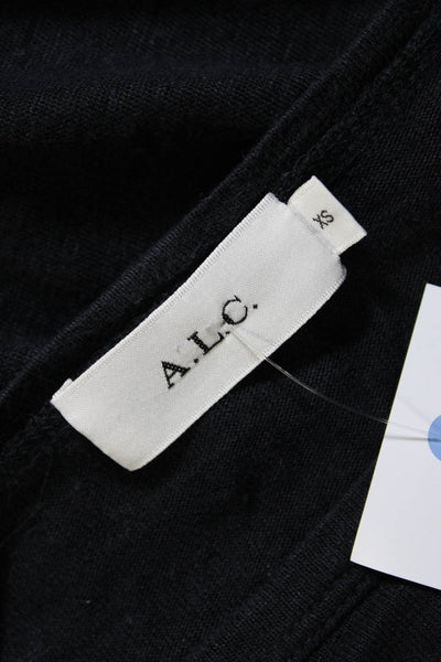 ALC Womens Long Sleeve Knit Crew Neck Drop Waist Dress Navy Blue Linen Size XS